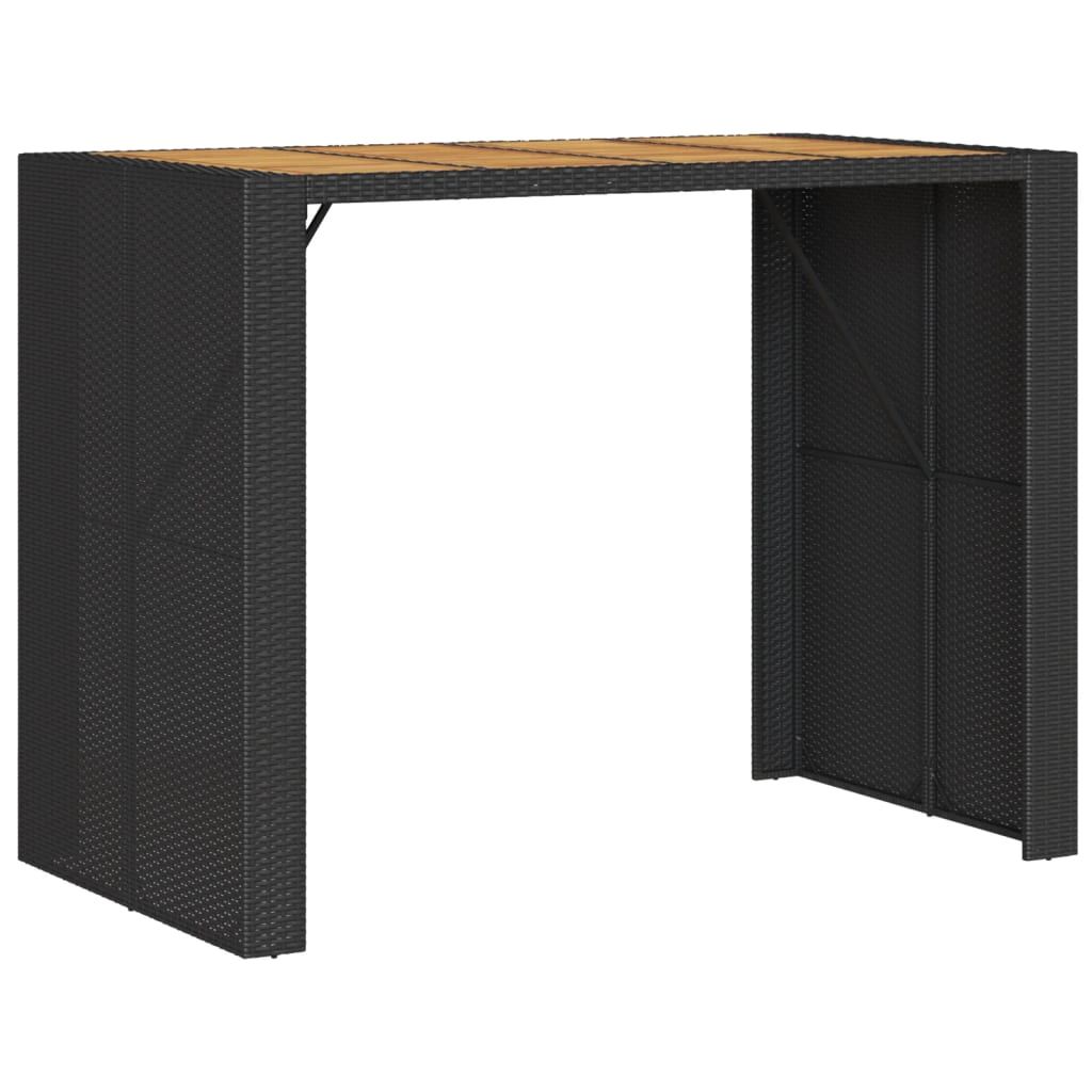 vidaXL Patio Bar Table with Acacia Wood Top Black 57.1"x31.5"x43.3" Poly Rattan