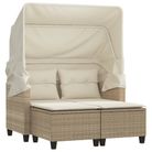 vidaXL Garden Sofa 2-Seater with Canopy and Stools Beige Poly Rattan