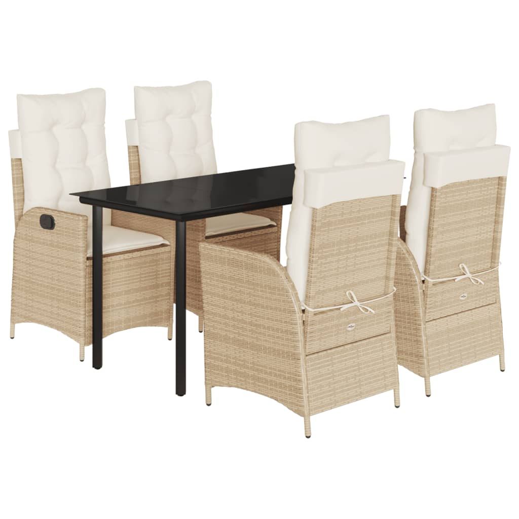 vidaXL 5 Piece Garden Dining Set with Cushions Beige Poly Rattan