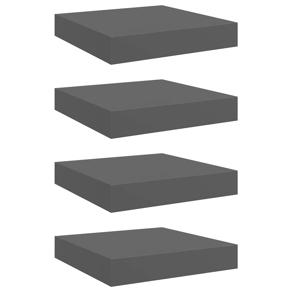 vidaXL Floating Wall Shelves 4 pcs High Gloss Gray 9.1"x9.3"x1.5" MDF