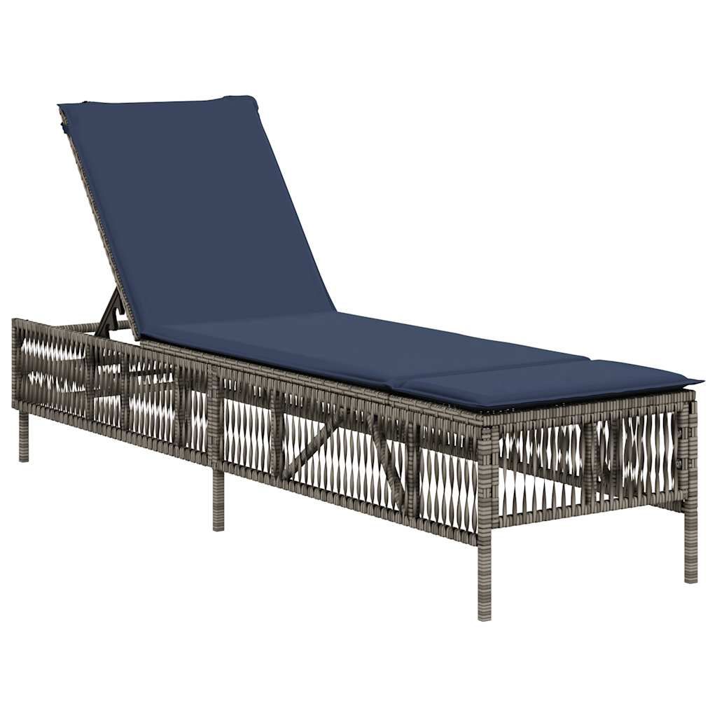 vidaXL Sun Lounger with Cushion Grey Poly Rattan