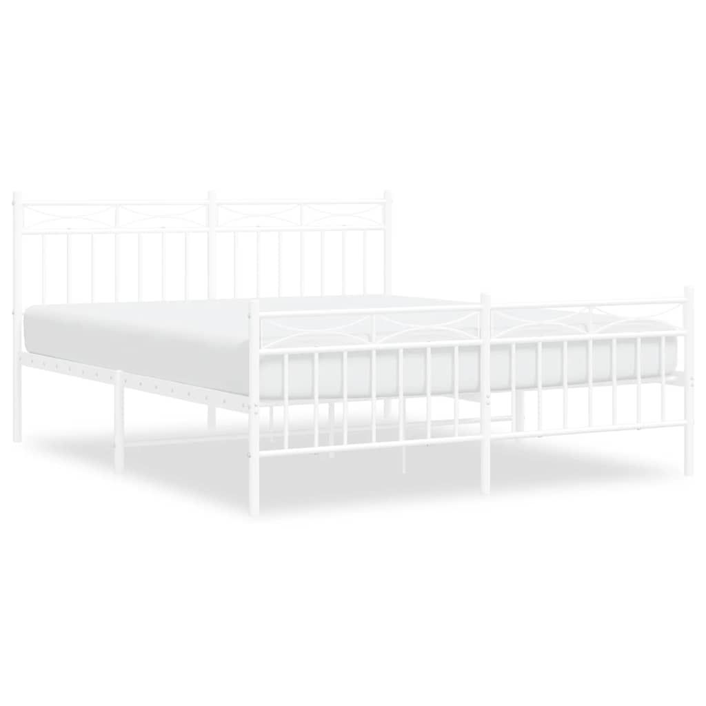 vidaXL Metal Bed Frame without Mattress with Footboard White 59.1"x78.7"