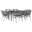 vidaXL 7 Piece Garden Dining Set with Cushions Grey Poly Rattan Glass