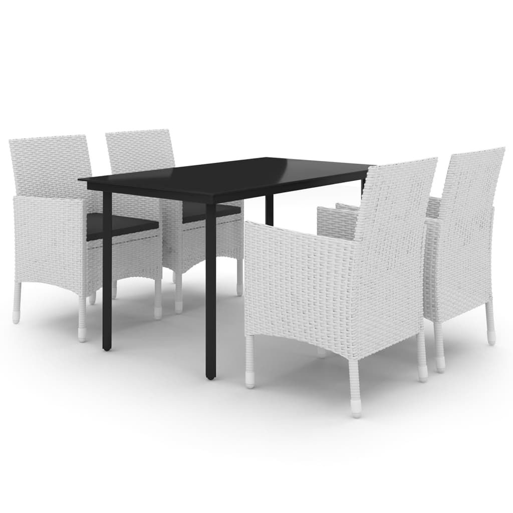 vidaXL 5 Piece Garden Dining Set with Cushions Poly Rattan and Glass