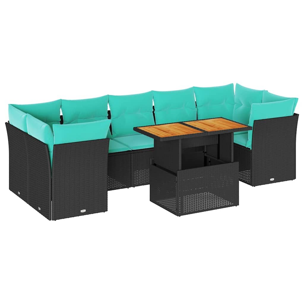 vidaXL 8 Piece Garden Sofa Set with Cushions Black Poly Rattan