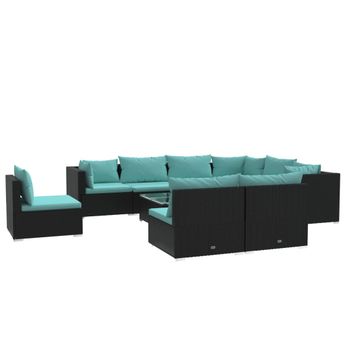 vidaXL 10 Piece Patio Lounge Set with Cushions Poly Rattan Black