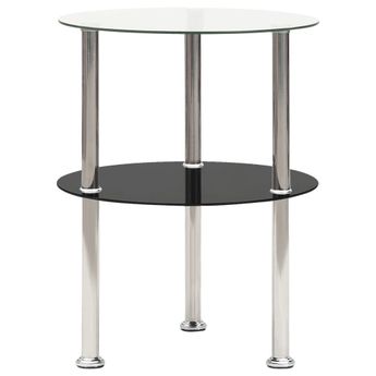 vidaXL 2-Tier Side Table Transparent & Black 38 cm Tempered Glass