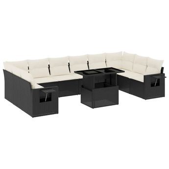 vidaXL 11 Piece Garden Sofa Set with Cushions Black Poly Rattan