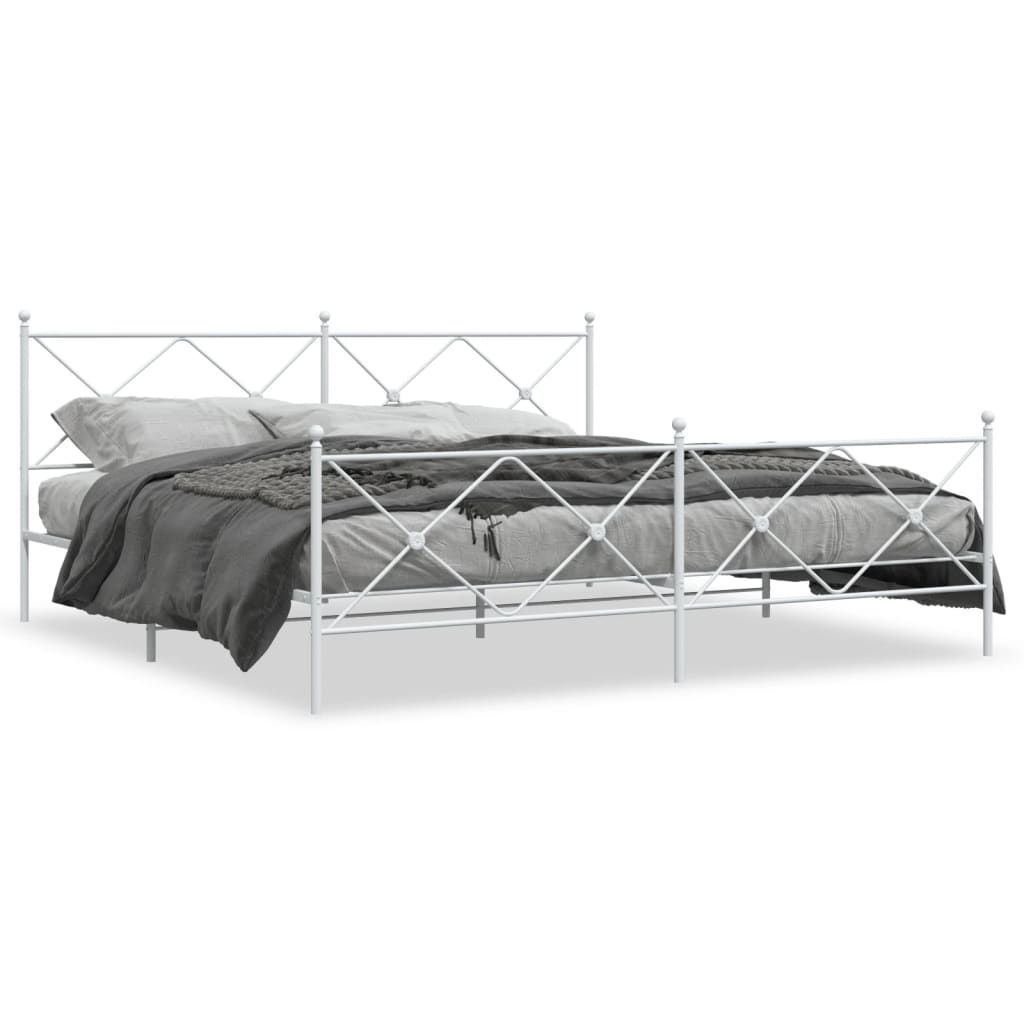 vidaXL Metal Bed Frame without Mattress with Footboard White 76"x79.9"