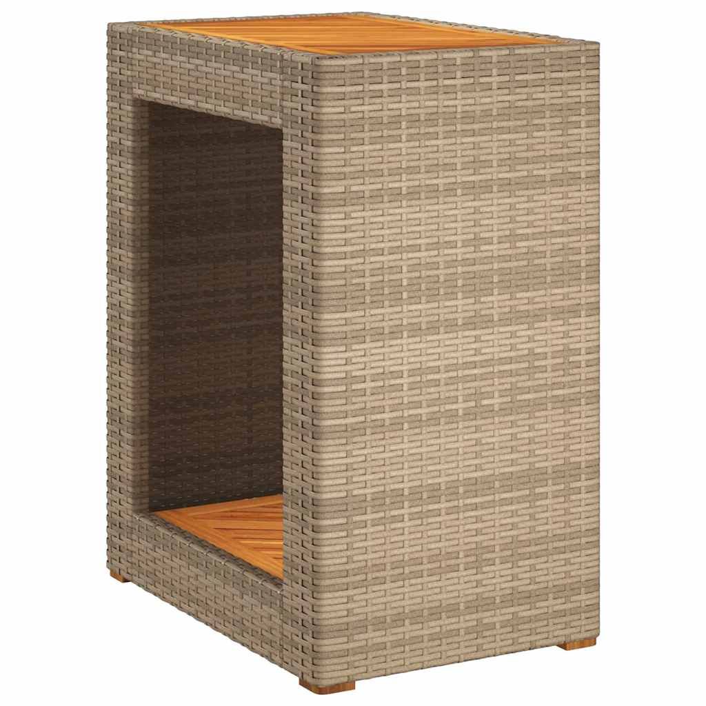 vidaXL Patio Side Table with Wooden Top Beige 23.6"x15.7"x29.5" Poly Rattan