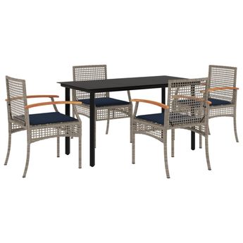 vidaXL 5 Piece Patio Dining Set with Cushions Gray Poly Rattan