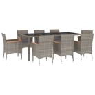 vidaXL 9 Piece Garden Dining Set with Cushions Grey Poly Rattan