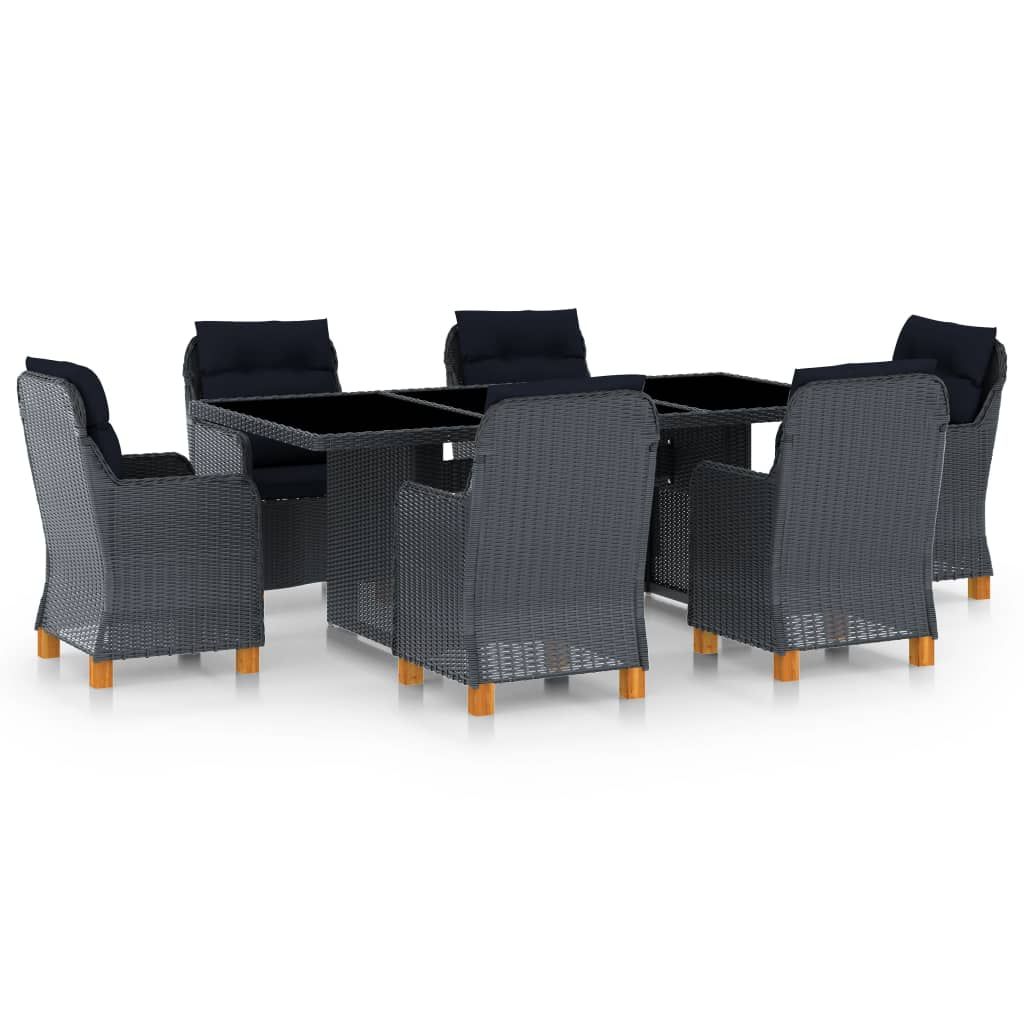 vidaXL 7 Piece Patio Dining Set with Cushions Poly Rattan Dark Gray