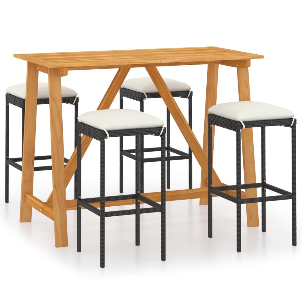 vidaXL 5 Piece Patio Bar Set with Cushions Black