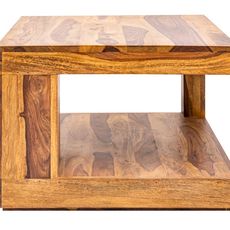 Estila Colonial square Giant coffee table in varnished sheesham wood with shelf and asymmetrical construction 60 cm