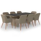 vidaXL 9 Piece Patio Dining Set Poly Rattan Brown