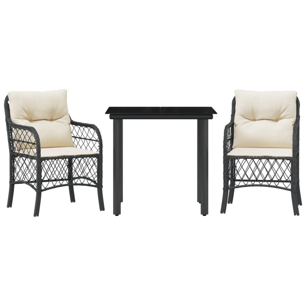 vidaXL 3 Piece Bistro Set with Cushions Black Poly Rattan