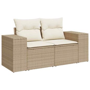 vidaXL Garden Sofa with Cushions 2-Seater Beige Poly Rattan