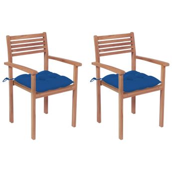 vidaXL Patio Chairs 2 pcs with Blue Cushions Solid Teak Wood