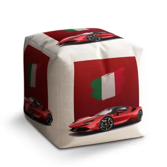 Sablio Taburet Cube Ferrari Italská vlajka na červeném bloku - 40x40x40 cm