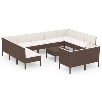 vidaXL 12 Piece Patio Lounge Set with Cushions Poly Rattan Brown