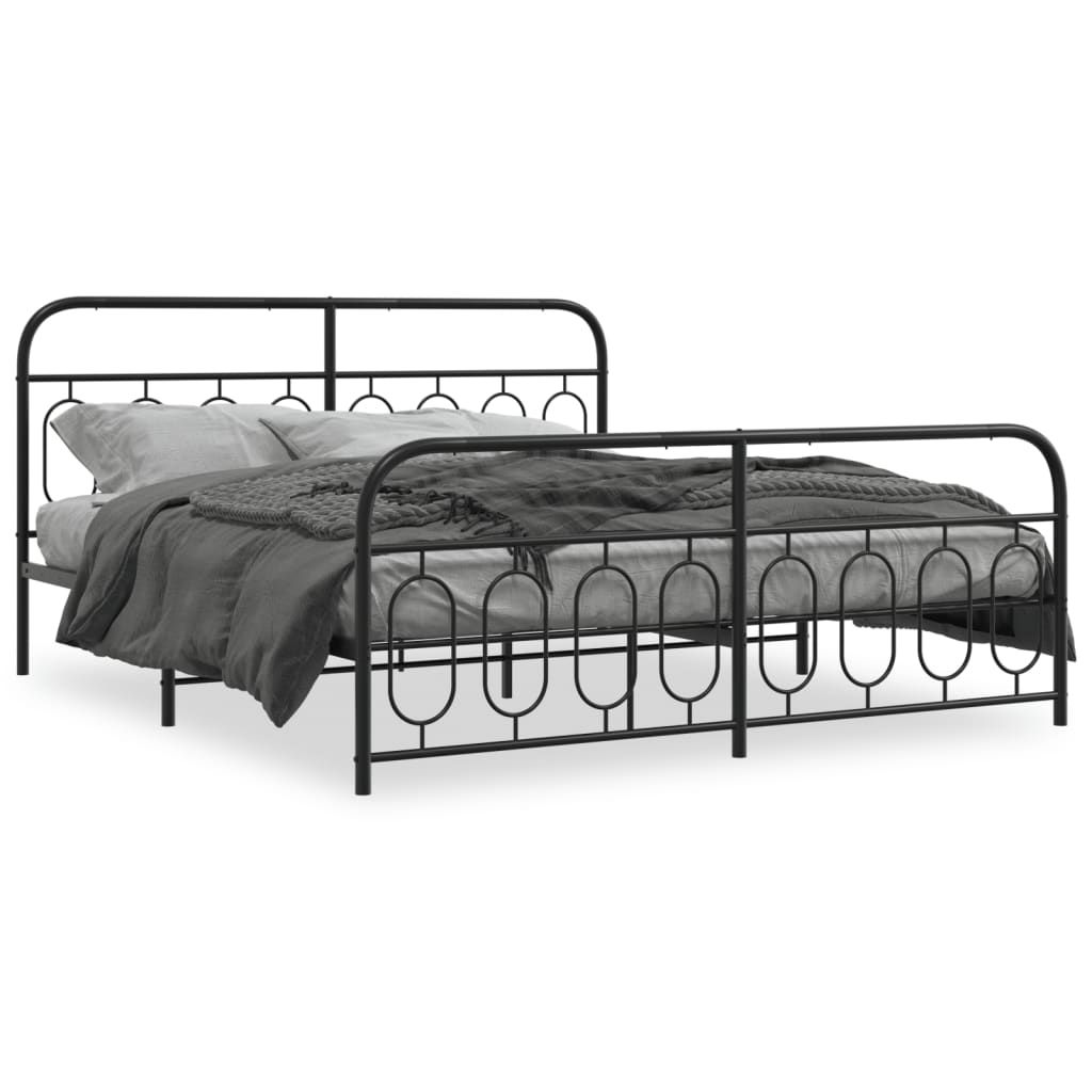 vidaXL Metal Bed Frame without Mattress with Footboard Black 76"x79.9"
