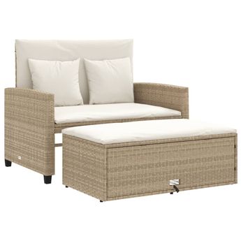 vidaXL Patio Sofa with Cushions 2-Seater Beige Poly Rattan