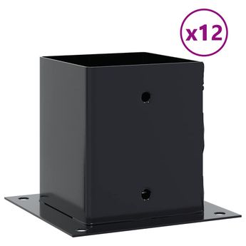 vidaXL Post Bases Square 12 pcs Anthracite 3.98x3.98" Powder-coated Steel