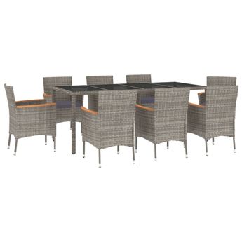 vidaXL 9 Piece Garden Dining Set with Cushions Grey Poly Rattan
