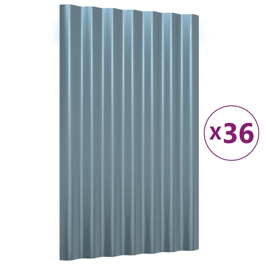 vidaXL Roof Panels 36 pcs Galvanised Steel Grey 60x36 cm