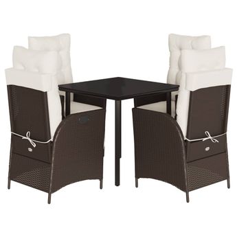 vidaXL 5 Piece Garden Dining Set with Cushions Brown Poly Rattan