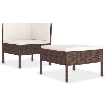 vidaXL 2 Piece Garden Lounge Set with Cushions Poly Rattan Brown