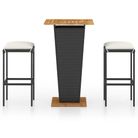 vidaXL 3 Piece Patio Bar Set with Cushions Poly Rattan Black