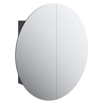 vidaXL Bathroom Cabinet with Round Mirror&LED Black 21.3"x21.3"x6.9"