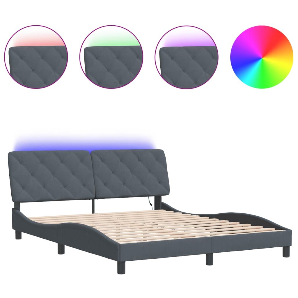 vidaXL Bed Frame with LED without Mattress Dark Grey 152x203 cm Velvet