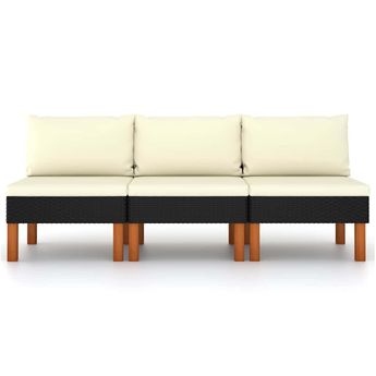 vidaXL Middle Sofas 3 pcs Poly Rattan and Solid Eucalyptus Wood