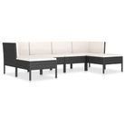vidaXL 6 Piece Garden Lounge Set with Cushions Poly Rattan Black