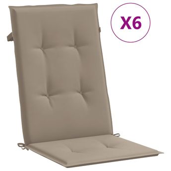 vidaXL Garden Highback Chair Cushions 6 pcs Taupe 47.2"x19.7"x1.2" Fabric