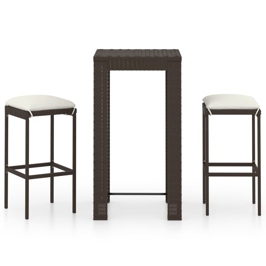 vidaXL 3 Piece Garden Bar Set with Cushions Poly Rattan Brown