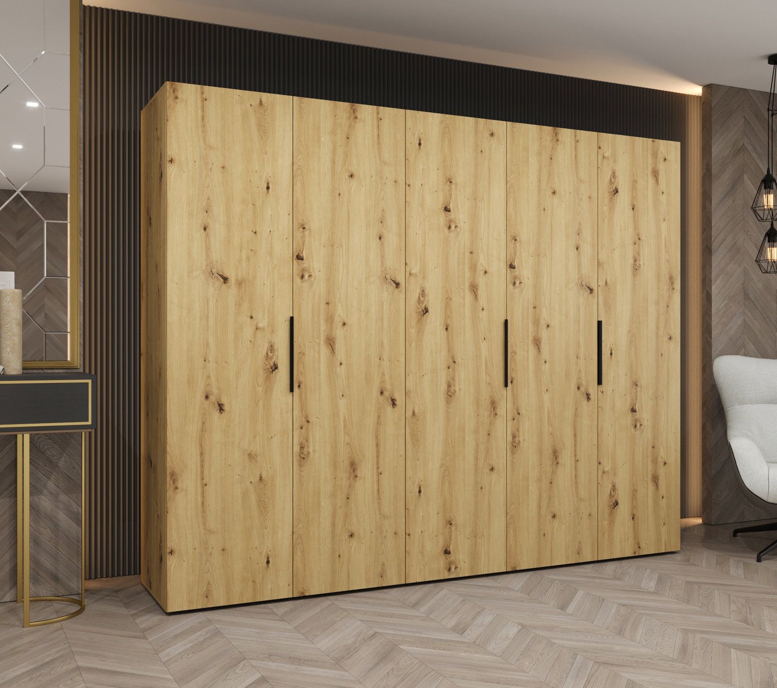 Šatní skříň 250 cm Mirabella 1 (dub artisan + černá)