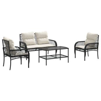 vidaXL 4 Piece Patio Sofa Set with Cushions Black Poly Rattan
