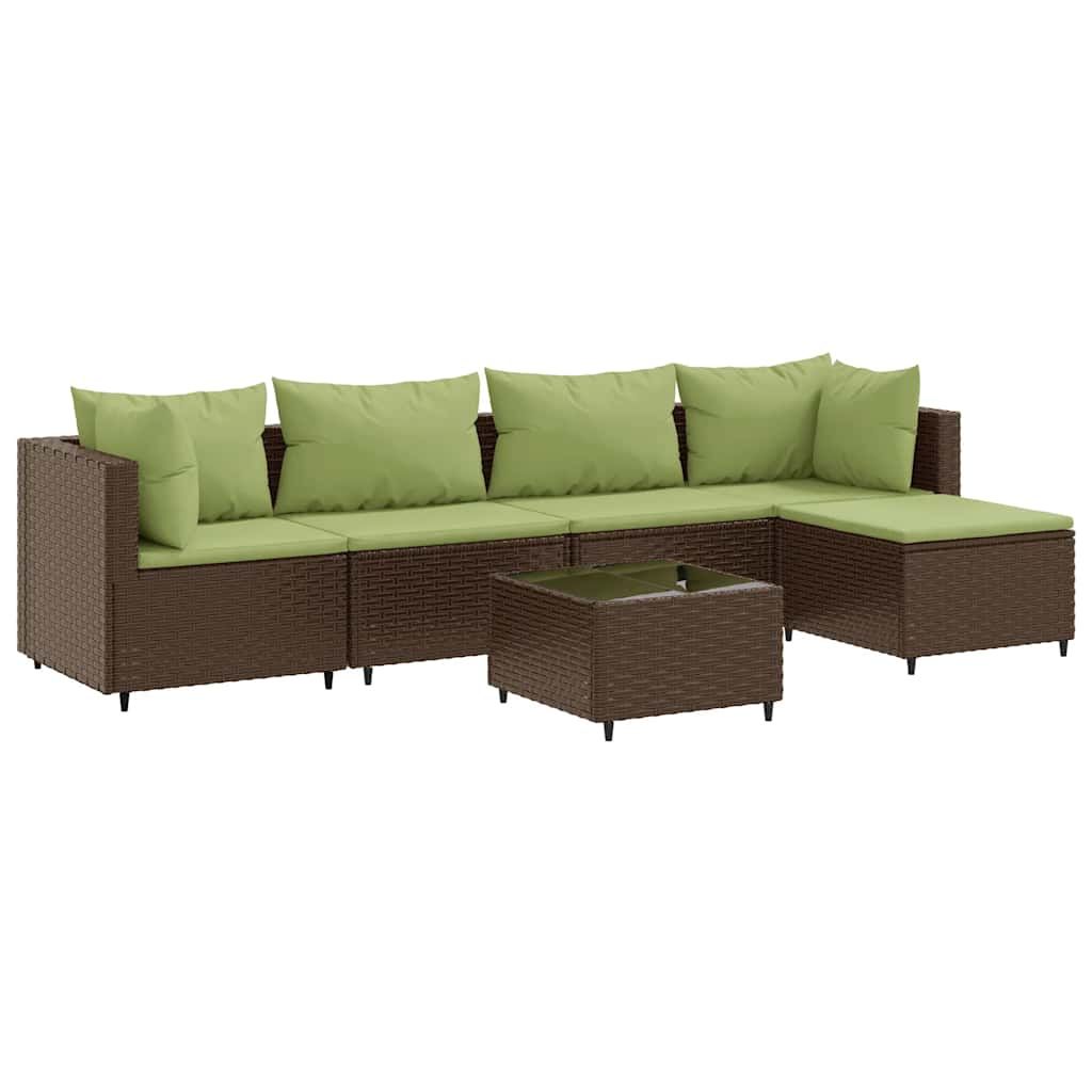 vidaXL 6 Piece Garden Lounge Set with Cushions Brown Poly Rattan