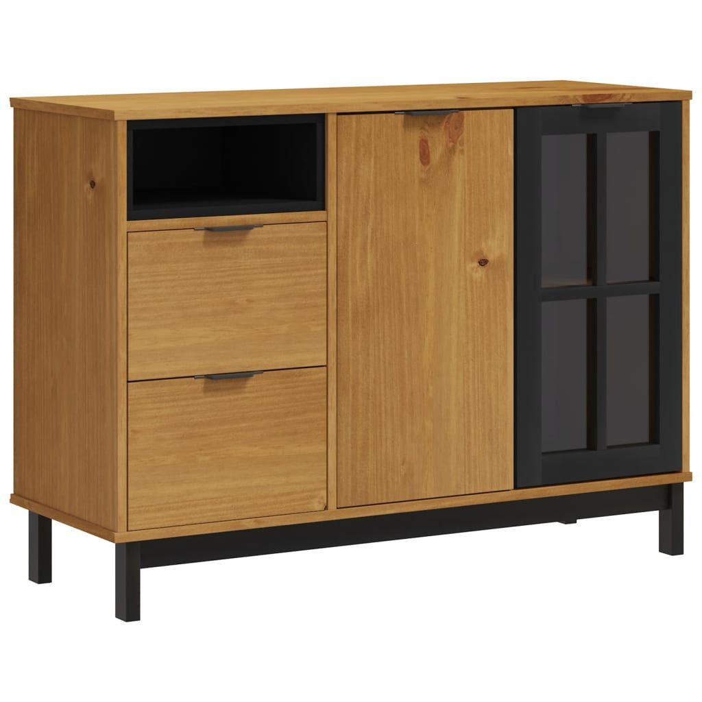 vidaXL Sideboard with Glass Door FLAM 43.3"x15.7"x31.5" Solid Wood Pine