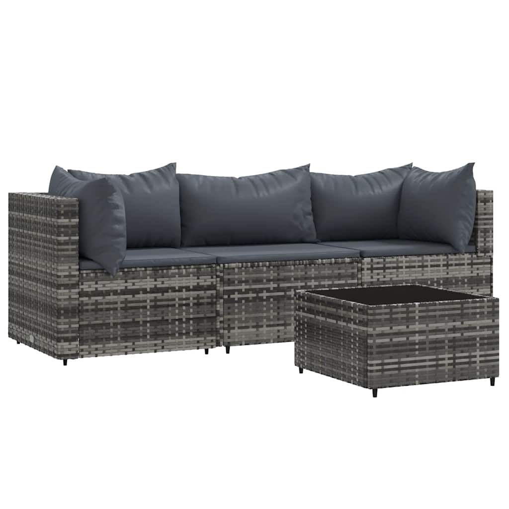 vidaXL 4 Piece Garden Lounge Set with Cushions Grey Poly Rattan