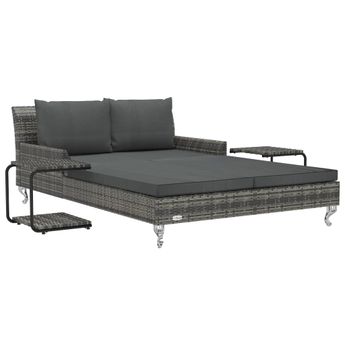 vidaXL 2-Person Garden Sun Bed with Cushions Poly Rattan Grey