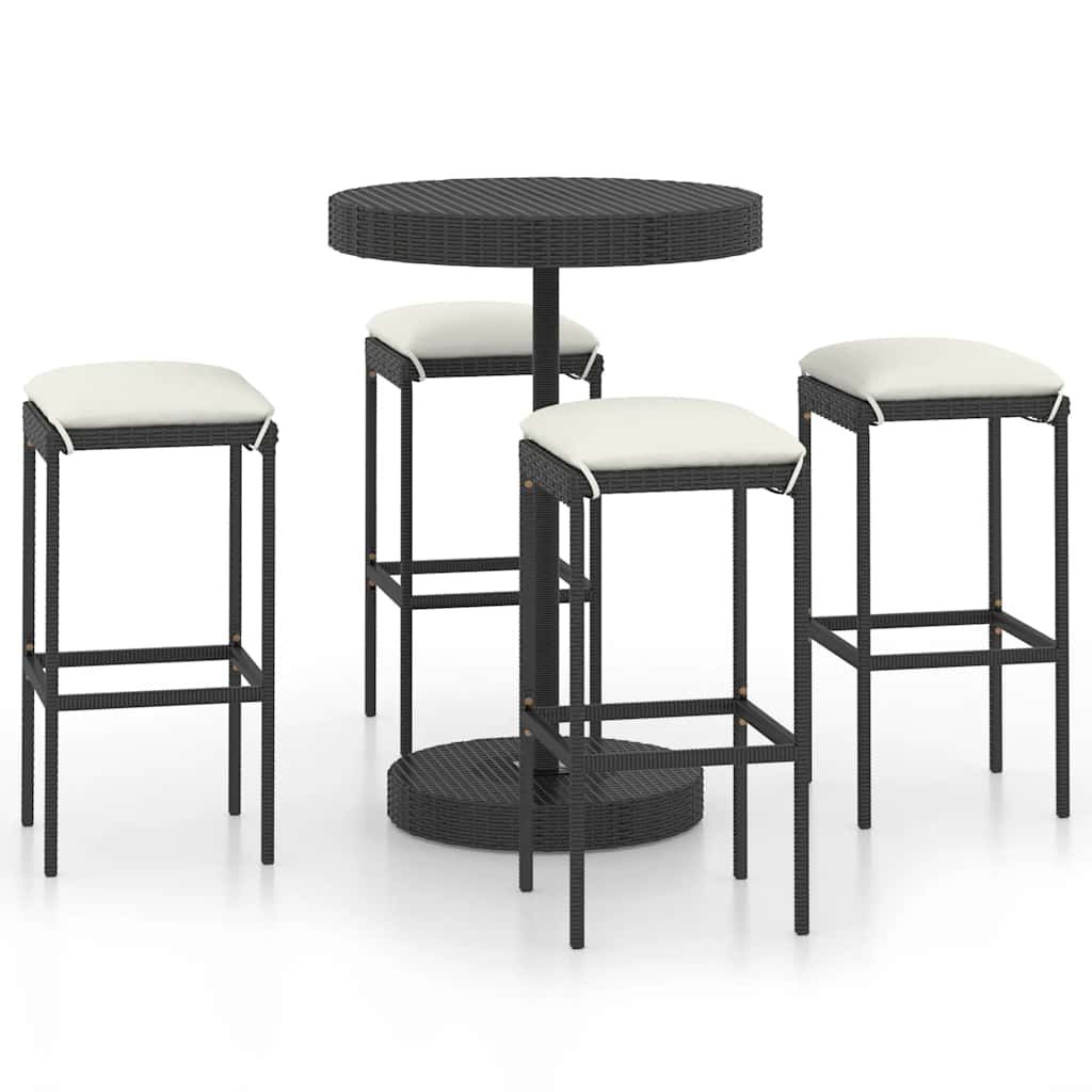 vidaXL 5 Piece Patio Bar Set with Cushions Poly Rattan Black