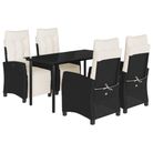 vidaXL 5 Piece Garden Dining Set with Cushions Black Poly Rattan