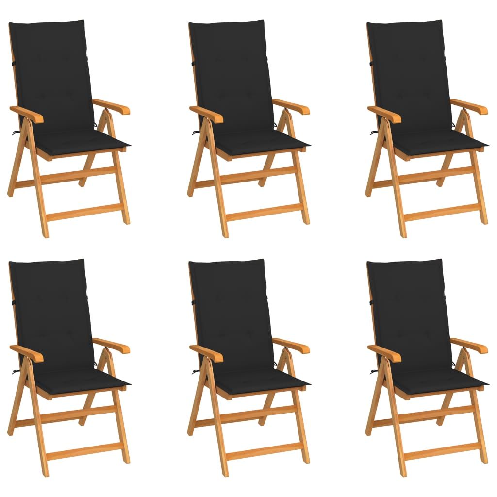 vidaXL Garden Chairs 6 pcs with Black Cushions Solid Teak Wood