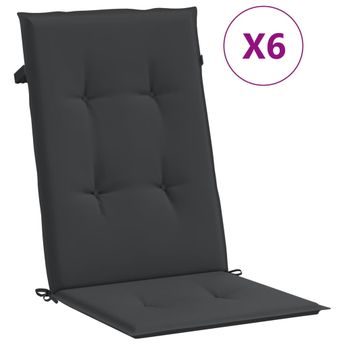 vidaXL Garden Highback Chair Cushions 6 pcs Black 120x50x3 cm Fabric