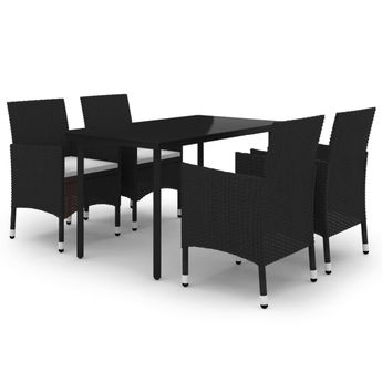 vidaXL 5 Piece Garden Dining Set with Cushions Poly Rattan and Glass